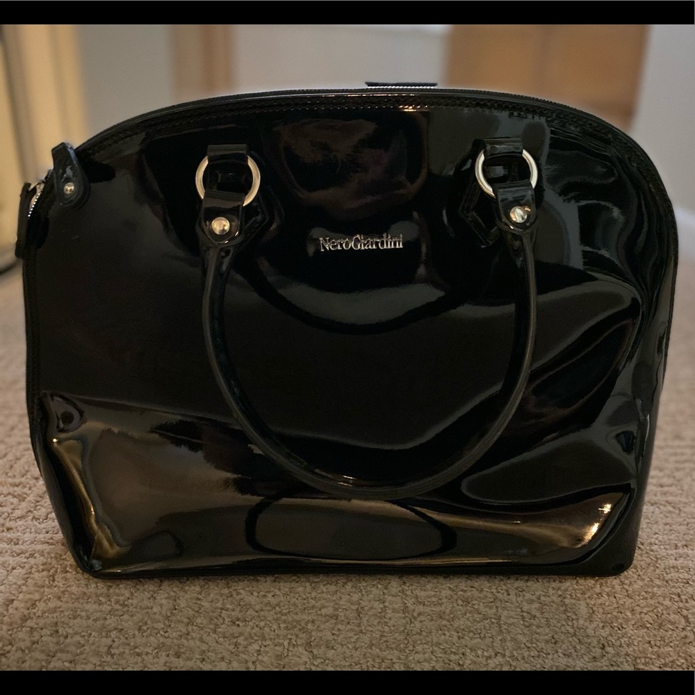 Patent leather large dome satchel bag